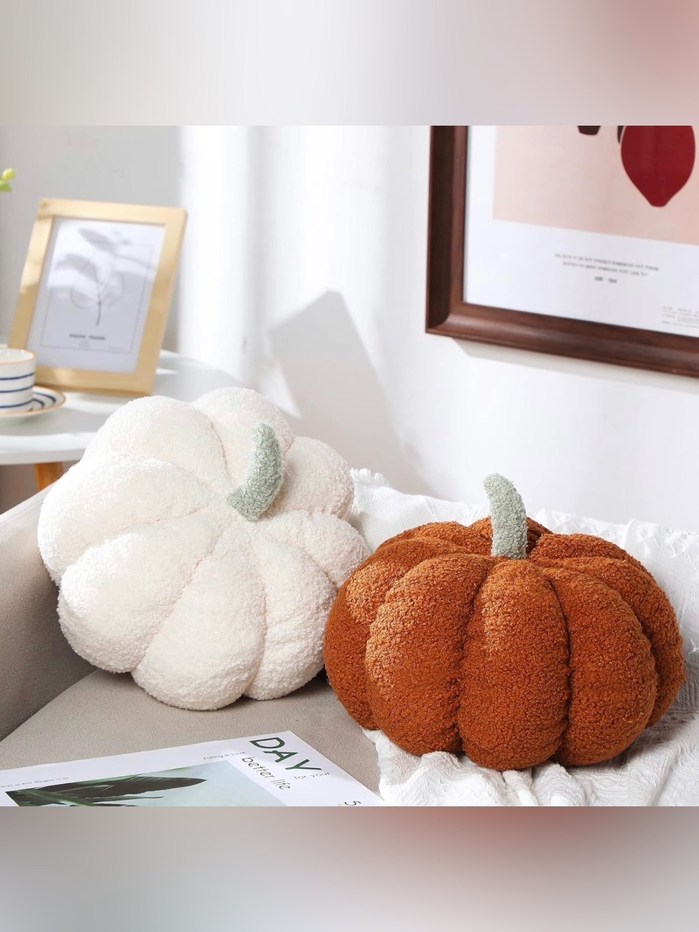 NWT 2 Pcs 3D Pumpkin Pillow Fall Decor Halloween Cushions